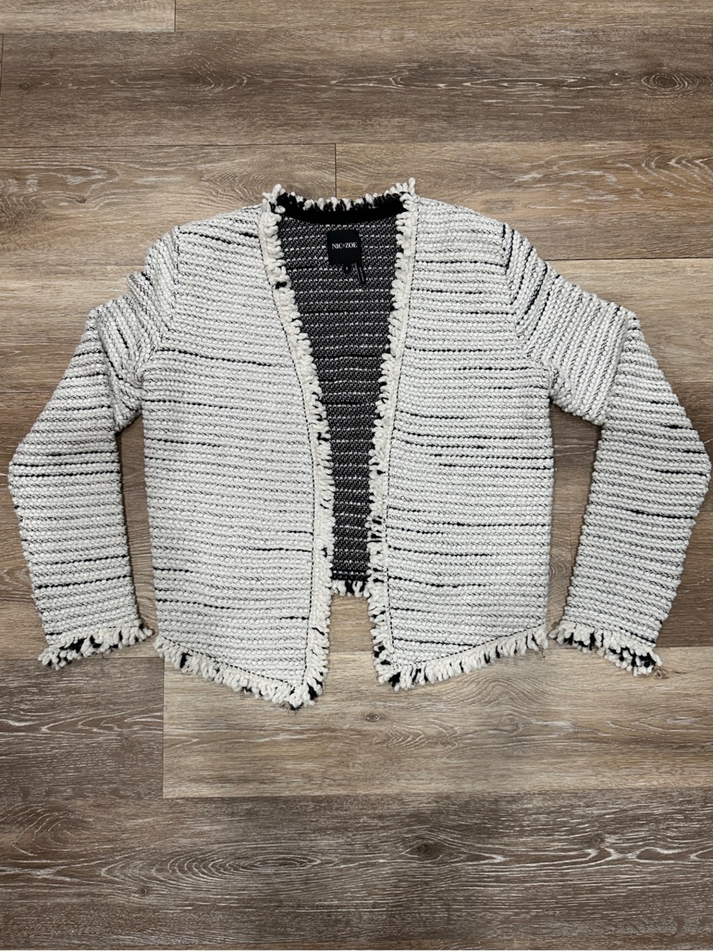 NWT NIC+ZOE Black and White Sparkly Textured Fringe Cardigan